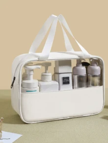 Clear Makeup Bag With Zipper, Portable Makeup Bag, Travel Clear Toiletry Bag, Quart Size Bag Carry On Airport Airline Compliant Bag Travel Toiletry Bag For Women And Men, Translucent Toiletry Bag With Handy Handle, Makeup Cosmetic Organizer Bag Beach Bag Beach Essentials Beach Towel Organizer Beach Accessories Beach Stuff Holiday Bag Holiday Essentials For Summer For Vacation Wash Bag For Travel For Bathroom Large Capacity For Men