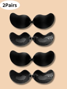 زوج/زوجان من حمالات الصدر اللاصقة غير المرئية للنساء - حمالة صدر بدون ظهر وبدون أشرطة وبدون خياطة ذاتية اللصق مع أغطية للحلمات من السيليكون، ملابس داخلية للزفاف (لون البشرة/أسود) - قابلة لإعادة الاستخدام، حمالة صدر بدون ظهر للاستخدام على مدار السنة مع لصق قوي