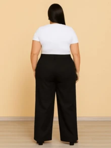 Kit 2 Plus Size Pants Tailored Fashion Pantaloons With Pockets High Waist Holds Belly Long - Caramelo y negro - Ver 3