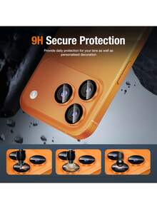 Yezodawee 3pcs Camera Lens Protector Compatible With Iphone 17 Pro Max/17 Pro, Metal Aluminum Alloy Tempered Glass Cover, Compatible With Phone Case - Starry Orange - Orange - View 5