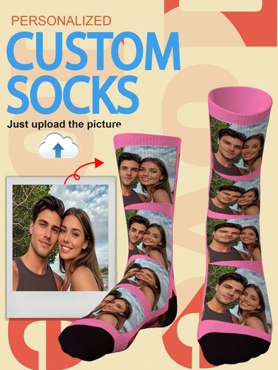 1 Pair Customized Face Socks, Personalized Face Short Socks, Girlfriend/Boyfriend Face, Pet Face, Couple Short Socks, Customized Photo Short Socks, Customized Print Short Socks, Funny Personalized Face Short Socks, Customized Pattern Short Socks