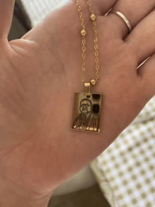 个性化照片雕刻珠项链，定制照片雕刻，18K不锈钢项链，金/银人像吊坠，个性化家庭/宠物首饰，完美礼物，黑色、银色、金色，时尚、多彩、复古 - 多色-珠鍊 - 查看 7