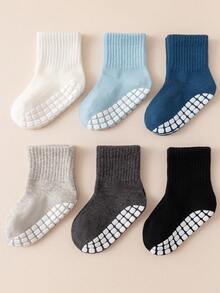 6對寶寶男孩和幼兒防滑底地板襪,腳背網眼設計,透氣舒適運動襪,無骨縫合幼兒襪