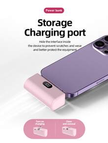 Portable 5000mAh Mobile Power Bank, PD10W Fast Charging, Plug-And-Play, Supports Type-C Foldable Series. Sleek And Compact Design With An LED Display Showing The Battery Level. Perfect For Charging IOS 17/16/15 Devices And Android, IPad, Headphones, Speakers, And Other Type-C Mobile Devices. Ideal For Travel, Business Trips, And Emergency Situations, Making It An Excellent Portable Power Bank For Outdoor Use. - Purple - View 5
