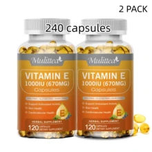 2 Bottles Vitamin E 670mg Capsules - 120 Capsules Per Bottle, 100% Gluten-Free & Dairy-Free, Supports Light Beige, Hair, Immune & Eye Health, Antioxidant For Heart Health & Cell Protection, Herbal Supplement, Allergen-Free Formula - 2 Pack(240 Capsules) - 查看 1