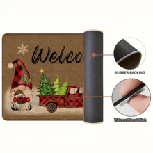 1 pièce Tapis de cuisine en lin imprimé motif elfe, décoration et cadeau de Noël, tapis en polyester rectangle imprimé en 3D pour le salon, la chambre, le couloir, la salle de bain, la buanderie - décoration d'intérieur et d'extérieur