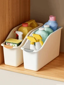 1pc Multifunctional Plastic Storage Box, Kitchen Wall Storage Container, White Modular Under-Sink Organizer For Home Cabinets, Double-Layer Sliding Baskets With Hooks, Rust-Resistant, Suitable For Narrow Bathrooms, Kitchens, And Office Spaces. This Versatile Plastic Storage Box Features A Handle And Optional Wheels, Is Stackable And Durable, Perfect For Storing Spices, Snacks, And Canned Goods In The Kitchen; - Multicolor - View 2