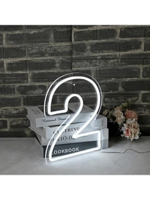 1 pieza Decoración de mesa de cumpleaños LED de neón - ¡Crea una atmósfera mágica para tu día especial! - Alimentado por USB, reutilizable - Blanco - Ver 13