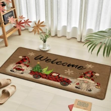 1 pièce Tapis de cuisine en lin imprimé motif elfe, décoration et cadeau de Noël, tapis en polyester rectangle imprimé en 3D pour le salon, la chambre, le couloir, la salle de bain, la buanderie - décoration d'intérieur et d'extérieur