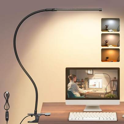 Yogle LED Desk Lamp With Clamp, 72 LEDs Architect Task Light, 3 Color Modes, 10 Brightness Levels, Flexible Gooseneck, Eye-Caring Table Lamp For Reading, Studying, And Office Work, USB Powered, Metal Matte Finish, Adjustable Color Temperature Control With Push Button, Non-Slip EVA Clamp, Lacquered Bedroom Lamp Without Battery