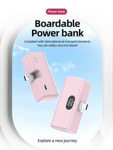 5000mAh 超轻便携移动电源，Type-C 直插设计，仅重 100 克，5V/2A 稳定输出。适用于 iOS 17/16 系统、iPad、耳机、音箱等各种电子设备充电。即插即用，无需携带数据线。内置 C 型接口，随时随地充电使用。非常适合通勤、旅行、学生、户外活动和商务场合——轻松签到。户外电量显示 - 綠色 - 查看 8
