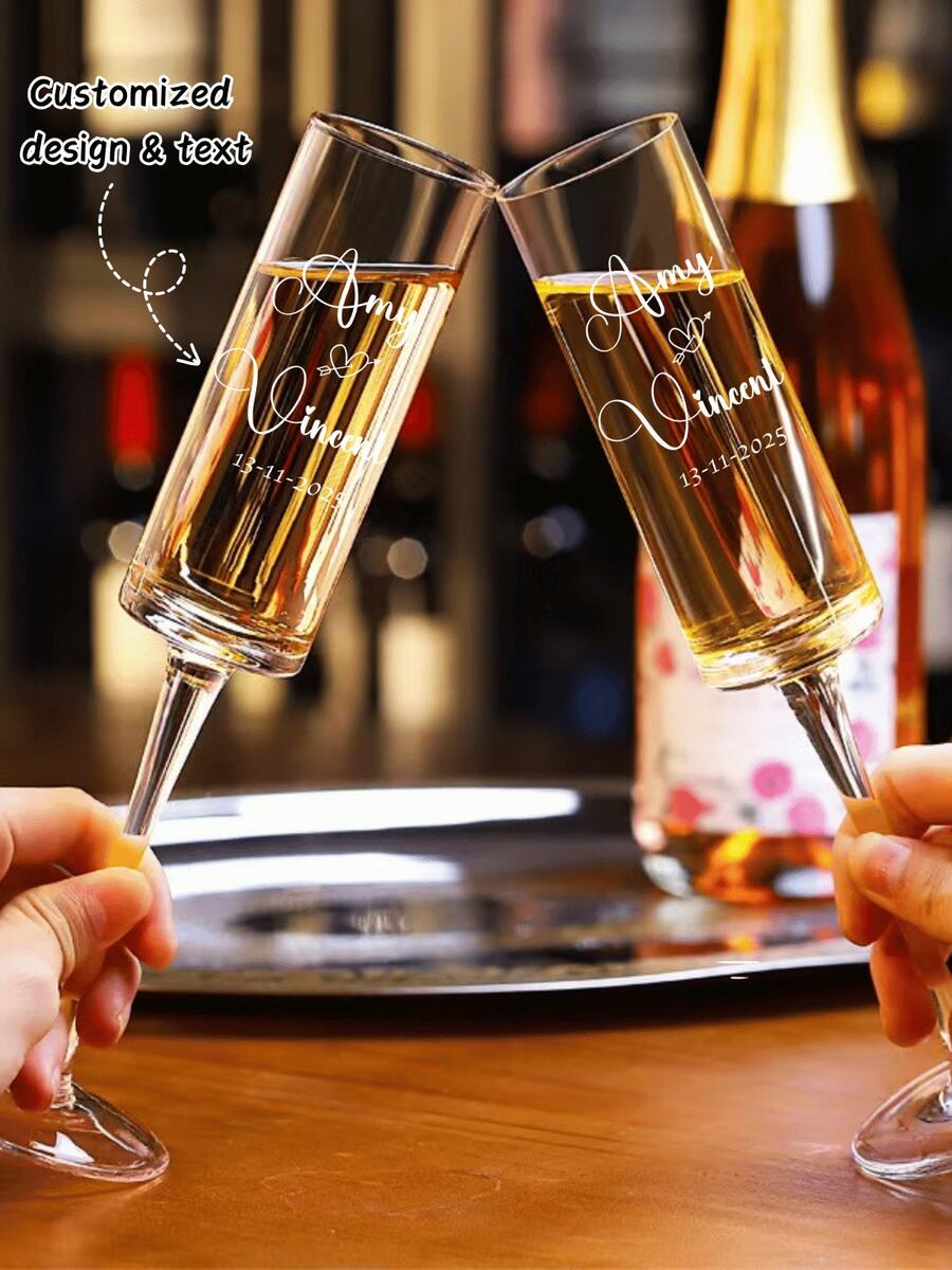 （1只/2只）高品质香槟杯，采用优雅的UV印刷技术，可定制姓名、图案和颜色。个性化香槟杯，适用于婚礼、订婚和周年纪念日——先生和太太祝酒杯套装——是送给新婚夫妇、新娘送礼会和浪漫庆祝活动的完美可重复使用礼物。 - 多色 - 查看 1