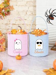 Sacola de Halloween personalizada para doces ou travessuras, cesta de doces de Halloween, saco de doces de Halloween, cesta de guingão de Halloween, nome personalizado para sacola de Halloween, embalagens para presentes de doces ou travessuras, presentes de Halloween, decorações de Halloween, embalagens para o Dia dos Mortos, sacolas de presentes para festas temáticas de Halloween, sacola de doces guingão personalizada para crianças, decoração de Halloween, presente de Halloween, Natal
