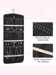 1 geantă de depozitare a bijuteriilor suspendată, organizator tip roll-up de mare capacitate, utilizare față-verso, potrivită pentru dulap, perete, depozitare în spatele ușii