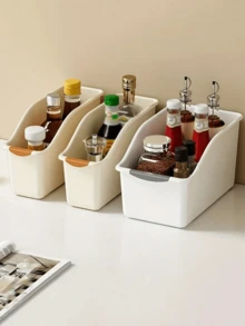 1pc Multifunctional Plastic Storage Box, Kitchen Wall Storage Container, White Modular Under-Sink Organizer For Home Cabinets, Double-Layer Sliding Baskets With Hooks, Rust-Resistant, Suitable For Narrow Bathrooms, Kitchens, And Office Spaces. This Versatile Plastic Storage Box Features A Handle And Optional Wheels, Is Stackable And Durable, Perfect For Storing Spices, Snacks, And Canned Goods In The Kitchen; - Multicolor - View 6