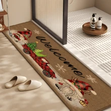 1 pièce Tapis de cuisine en lin imprimé motif elfe, décoration et cadeau de Noël, tapis en polyester rectangle imprimé en 3D pour le salon, la chambre, le couloir, la salle de bain, la buanderie - décoration d'intérieur et d'extérieur