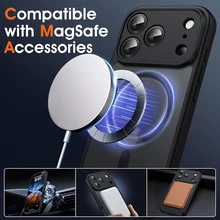 Magnetic For IPhone 17 Promax/17AIR/17Pro/17 Case Matte, Upgraded Full Camera Protection Compatible With MagSafe Frosted Translucent Shockproof Anti-Scratch Slim Fit Case Military Grade Protection - Black - View 3