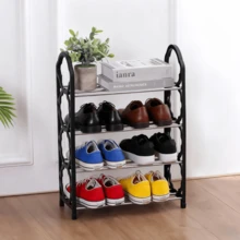 1pc 4-Tier Shoe Rack Organizer, Stainless Steel Pipe And Plastic Bracket - Space-Saving, Easy To Assemble, Ideal For Entryway & Hallway, Multi-Compartment Design For Sneakers & Casual Shoes, Shoe Storage Organizer, Utility Racks - 黑色升級款2 - 查看 9