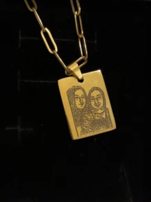 Dây chuyền khắc ảnh cá nhân, khắc ảnh theo yêu cầu, dây chuyền thép không gỉ 18K, mặt dây chuyền chân dung vàng/bạc, trang sức gia đình/thú cưng cá nhân hóa, món quà hoàn hảo. - Nhiều Màu - Dây Kẹp Giấy - Xem 5