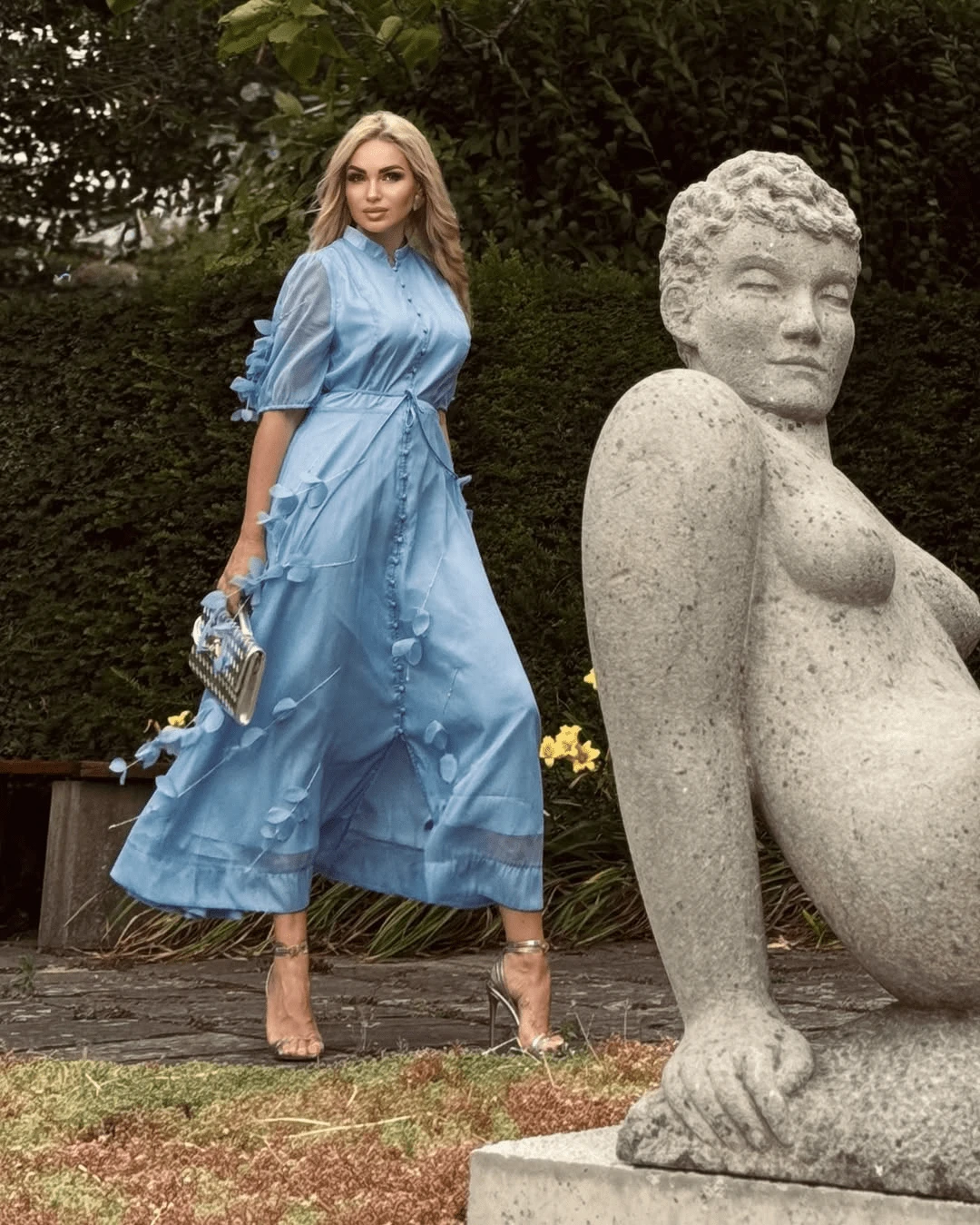 FLORETTA ÉLENA Damen 3D Blumen Langarm Lässig Elegantes Kleid, geeignet für Frühling, Feste, Feiertage