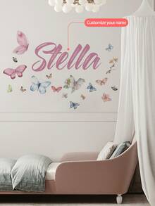 1 件 120x30 厘米/47.2x11.8 英寸定制蝴蝶名字墙贴 - 花卉图案，个性化名字 - 儿童房或幼儿园装饰，适合返校 - 彩色 - 查看 7
