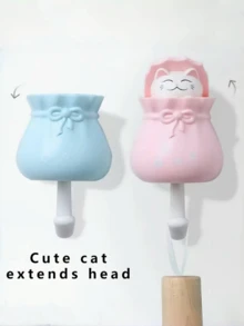 1pc No Drilling Needed, Expandable Cute Cat Wall Hook, Creative Cartoon Peeking Adhesive Hook Suitable For Office Cubicle