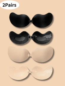زوج/زوجان من حمالات الصدر اللاصقة غير المرئية للنساء - حمالة صدر بدون ظهر وبدون أشرطة وبدون خياطة ذاتية اللصق مع أغطية للحلمات من السيليكون، ملابس داخلية للزفاف (لون البشرة/أسود) - قابلة لإعادة الاستخدام، حمالة صدر بدون ظهر للاستخدام على مدار السنة مع لصق قوي