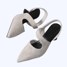 BENE 2025 New Women's Suede Pointed Toe Pumps - Crisscross Strap Block Heel Dress Shoes, Vintage Elegant Comfortable Beige Heels For Party & Office - 杏色 - 查看 7