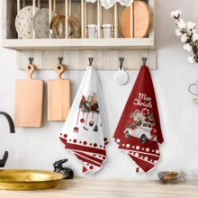 2pcs Christmas Tree & Snowman Print Kitchen Towels, Machine Washable, Reusable, Kitchen Accessories, Top Choice For Christmas Kitchen Decor - Multicolor - View 7