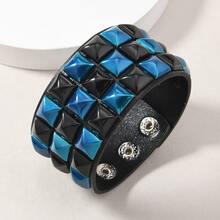 New Fashion Punk Leather Bracelet Unisex Cuff Adjustable Rock Style Wristband Jewelry For Men Women Gifts - Blue Black - View 12