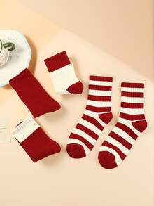 4 Pairs Chinese New Year Red Socks, Unisex Mid-Calf Socks For Women, Autumn/Winter