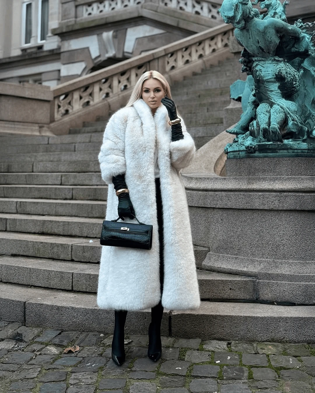 FLORETTA ÉLENA 新款优雅女士长款外套时尚保暖内衬冬季女式外套