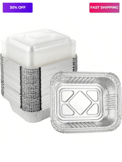 2025 PRODUCT Aluminum Foil Pan 5.5" X 4.5" 25 Pack Disposable Cookware With Lids Aluminum Foil Food Containers Meal Prep Freezer Drip Pans BBQ Potluck Holidays Silver