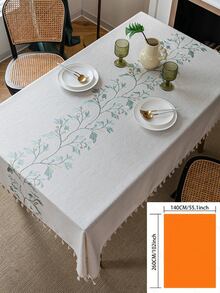 1pc Natural Minimalist Style Blue Vine Embroidery Tassel Tablecloth, Rectangular Table Cover For Coffee Table, TV Cabinet, Home Decor For Christmas, Halloween - Multicolor - View 14