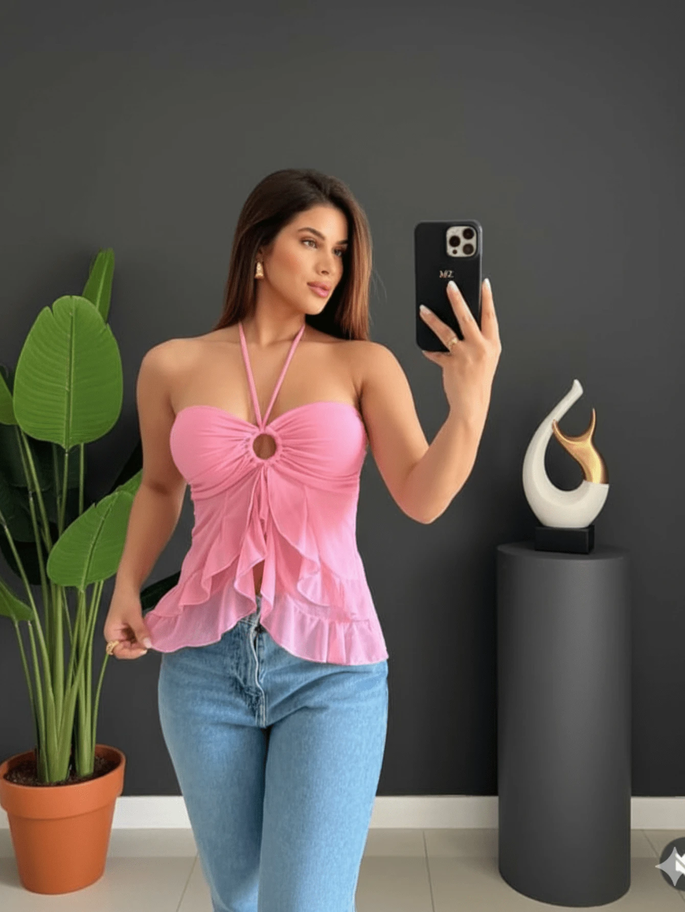 Women's Blouse Tulle Top With Ring, Ruffles, Adjustable Tie, Boho Chic, Casual, Elegant, , Summer Fashion - Màu Hồng baby - Xem 1