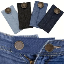 2/4pcs Women's Practical Denim Waist Extender, Men's Elastic Adjustable Waist Belt, Waist Belt Extender, Jeans Button Extender, Denim Material, High-Quality Metal Button, 2 Button Holes, Jeans Button Extender - Multicolor - View 3