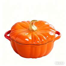 24cm Pumpkin Cast Iron Enamel Stew Pot With Non-Stick Coating, 3.76Liter Saucepan Large Casserole, Orange - Orange - View 7