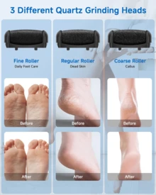 Professional Electric Rechargeable Foot Grinder, Foot Callus Grinder, Foot Care Tool Set, Removes Cracked Heels And Hard Cuticles, Replaceable Roller Head, USB Charging, LED Digital Display, Helps Create Smooth And Beautiful Feet, Ideal Family Gift, 1100MAH. - Black - View 4