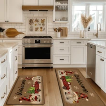 1 pièce Tapis de cuisine en lin imprimé motif elfe, décoration et cadeau de Noël, tapis en polyester rectangle imprimé en 3D pour le salon, la chambre, le couloir, la salle de bain, la buanderie - décoration d'intérieur et d'extérieur