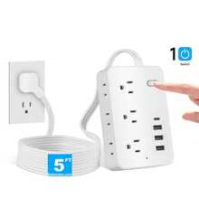 10-In-1 Surge Protector Power Strip With 6AC Outlets,4USB (1 Type-C Ports) | 5FT Compact Multi-Plug Outlet Extender With Flat Plug Design, Space-Saving Extension Cord For Home, Office, And Kitchen | Overload Protection, US Plug, Power Strip Surge Protector - Xem 2