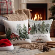 4pcs Christmas Minimalist Watercolor Farm Christmas Tree, Pine, Reindeer Pillow Cover Set, Single-Sided Printed Peach Velvet Polyester Material, 45*45CM/18*18inch Cushion Cover Suitable For Room Decor, Modern Minimalist Sofa Living Room Decor, Gift, Party Decoration - Multicolor - View 8