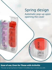 New 7-Day Rainbow Button Portable Travel Set Pill Box Storage Box, Convenient 7-Day 28-Grid Rainbow Pill Box, Daily Tablet Vitamin Storage PP Pill Box, Large Capacity Independent Partition Sealed Moisture-Proof Visible Medicine Storage Box.