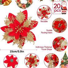 1/10/20pcs Poinsettia Artificial Flowers For Christmas, Fake Christmas Tree Branches Decor, Home Decoration, Floral Decor, Party, Wreath, New Year Outdoor Decoration