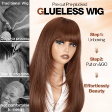 24-Inch Layered Straight Wig With Bangs For Women, Glueless, Realistic Synthetic Material, Heat Resistant, Natural Layered Look, Suitable For Daily Wear, Parties, Cosplay And More - Rust Brown - View 7