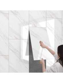 10/20pcs Ivory White Marble Effect Ceramic Tile Wall Stickers, Easy To Apply And Remove, Waterproof Self-Adhesive Sheets, Suitable For Kitchen, Bathroom, Home Decor, Etc
