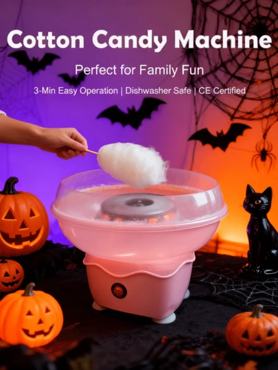 1pc Wall Plug 400W Cotton Candy Maker For Kids, Pink Vintage Candy Maker For Christmas Gift, Home, Birthday Family Party, Includes Cotton Candy Sticks & Random Color Sugar Scoop