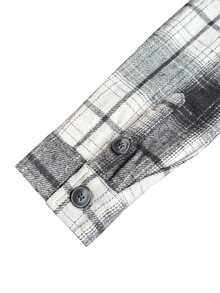 Chaqueta casual de hombre de franela a cuadros de manga larga, chaqueta gruesa y cálida adecuada para el trayecto diario, versátil para otoño/invierno - Blanco y Negro - Ver 9