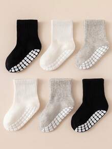 6對組防滑底寶寶地板襪,配有網眼通風和不縫骨縫綫設計,適合幼兒運動,黑白灰組合