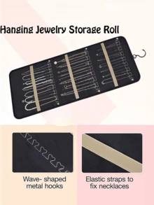 1 geantă de depozitare a bijuteriilor suspendată, organizator tip roll-up de mare capacitate, utilizare față-verso, potrivită pentru dulap, perete, depozitare în spatele ușii