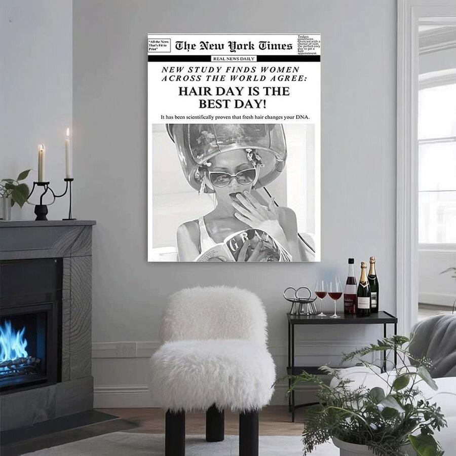 Framed 2D Canvas Modern Wall Art 1pc Vintage Canvas Prints Poster , Hair Salon Poster, Hairdressing Wall Print, Newspaper Print, Hairstylist Gift, Hair Stylist Quote, Hair Salon Wall Art, Salon Art Hair Print, Flat - Framed(框架) - 查看 1